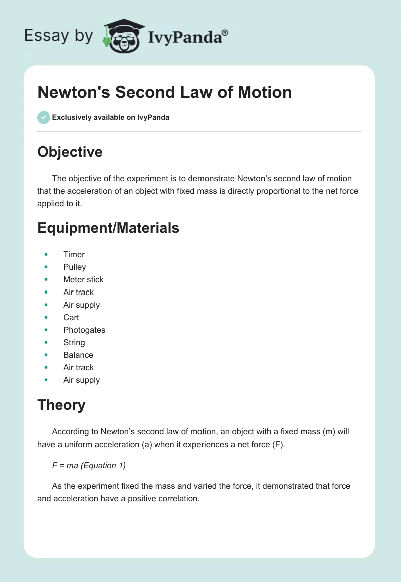 Newton's Second Law of Motion. Page 1