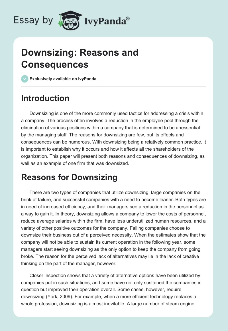 Downsizing: Reasons and Consequences. Page 1