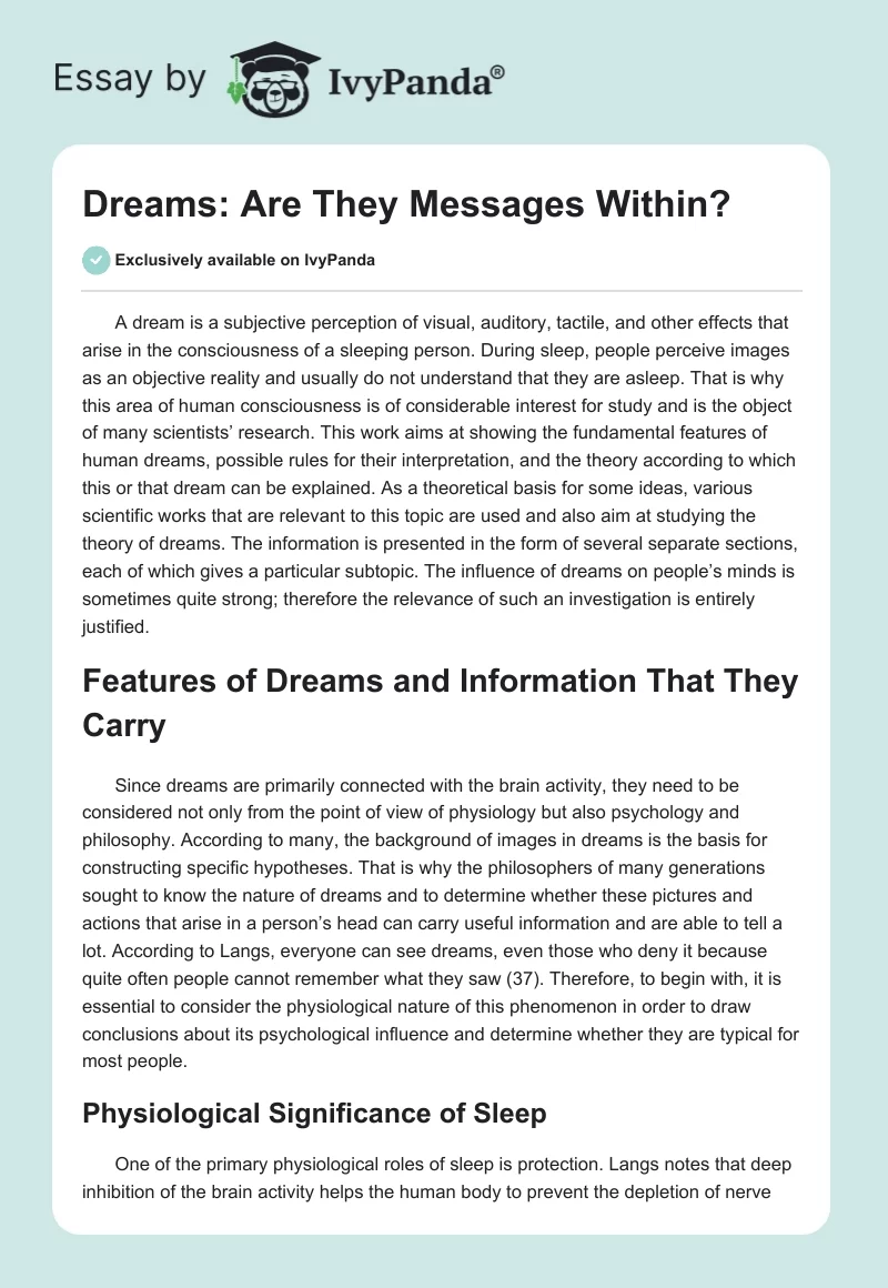 Dreams: Are They Messages Within?. Page 1