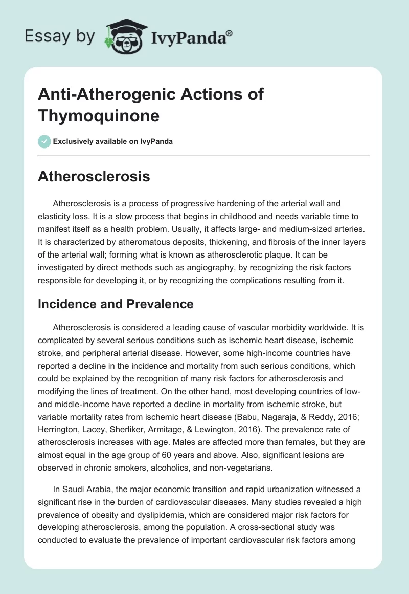 Anti-Atherogenic Actions of Thymoquinone. Page 1