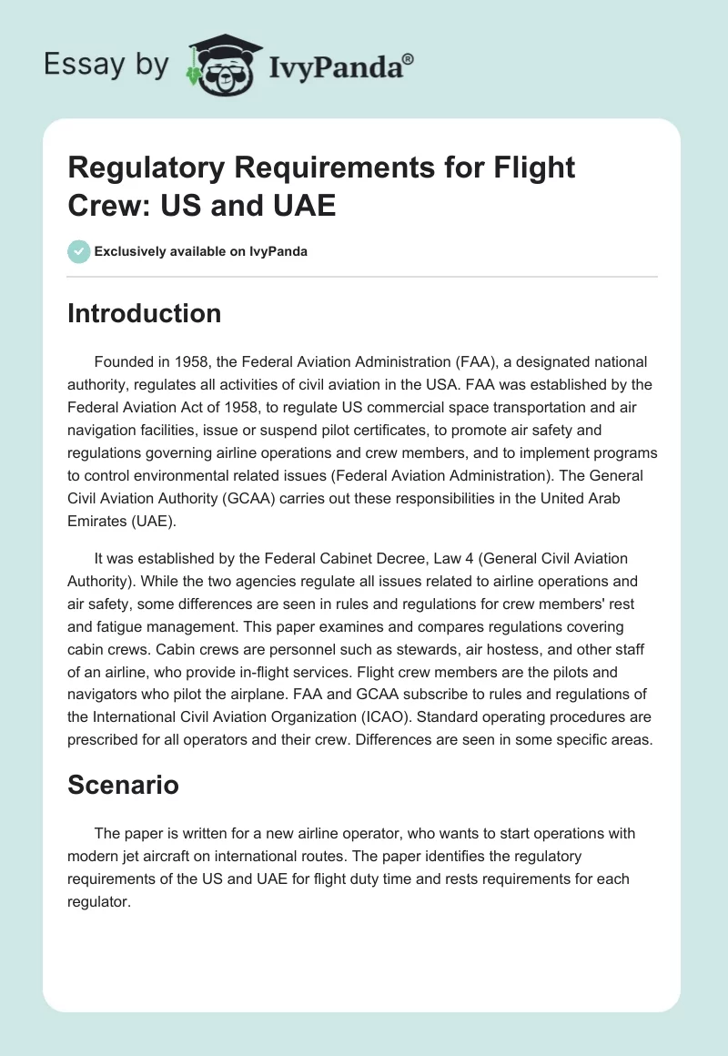 Regulatory Requirements for Flight Crew: US and UAE. Page 1