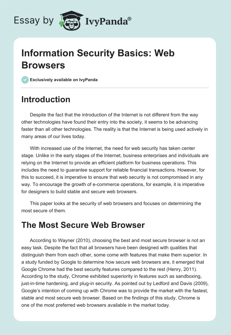 Information Security Basics: Web Browsers. Page 1