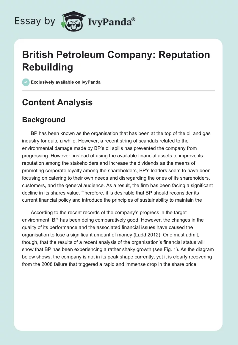 British Petroleum Company: Reputation Rebuilding. Page 1