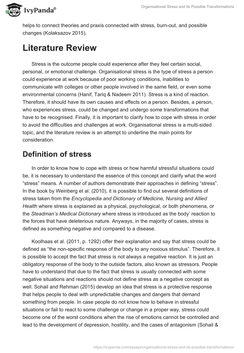 Organisational Stress and Its Possible Transformations. Page 4