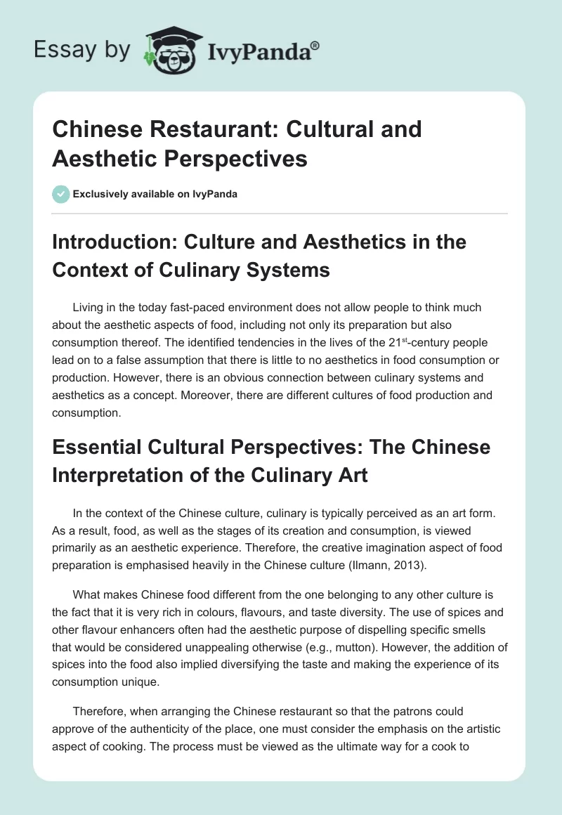 Chinese Restaurant: Cultural and Aesthetic Perspectives. Page 1