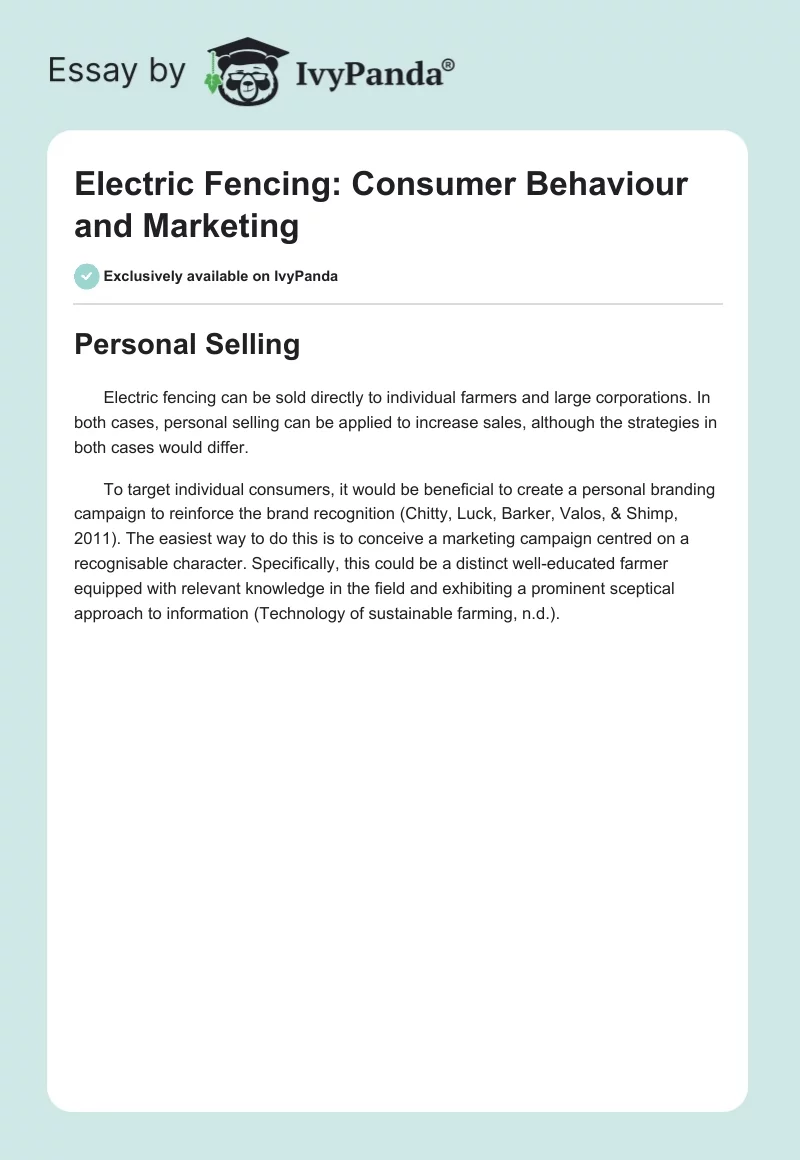 Electric Fencing: Consumer Behaviour and Marketing. Page 1