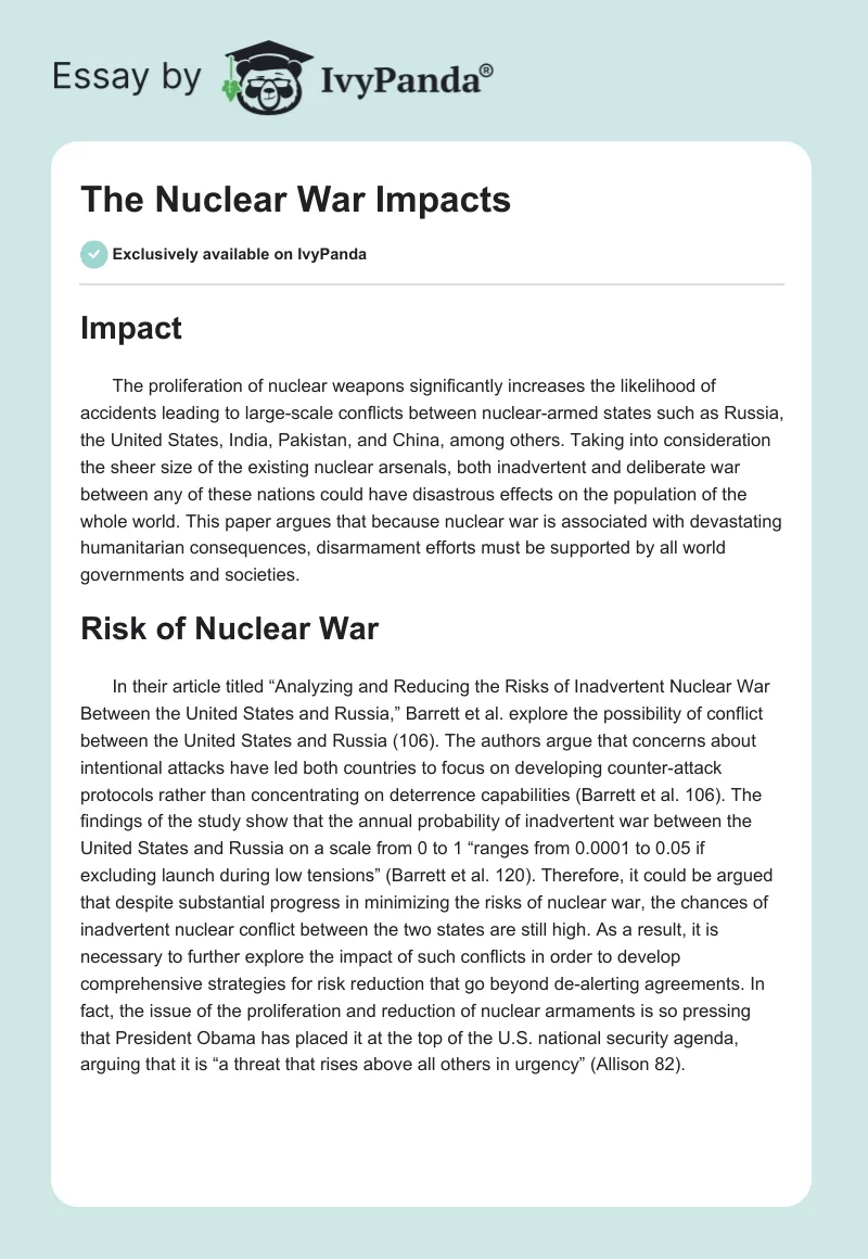 The Nuclear War Impacts. Page 1