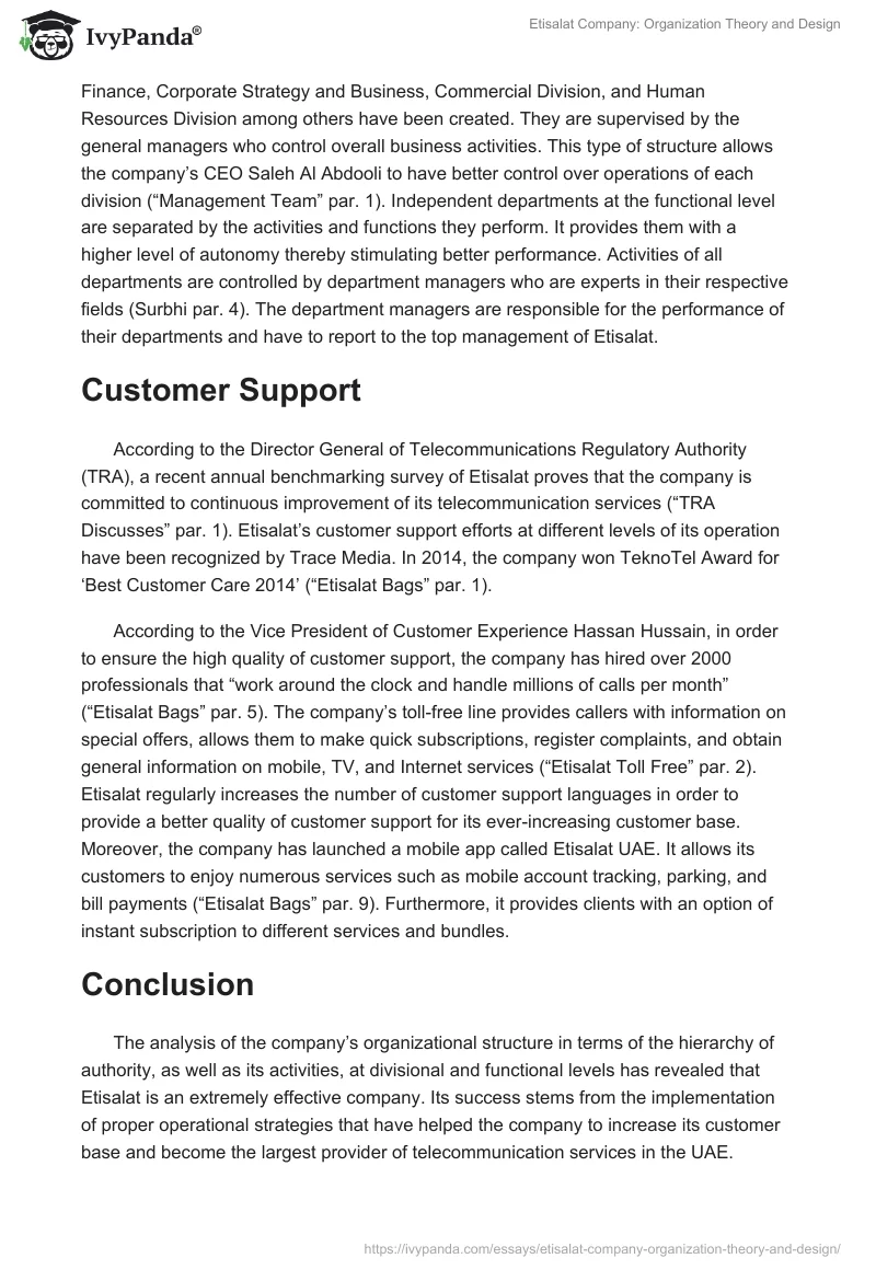 Etisalat Company: Organization Theory and Design. Page 3