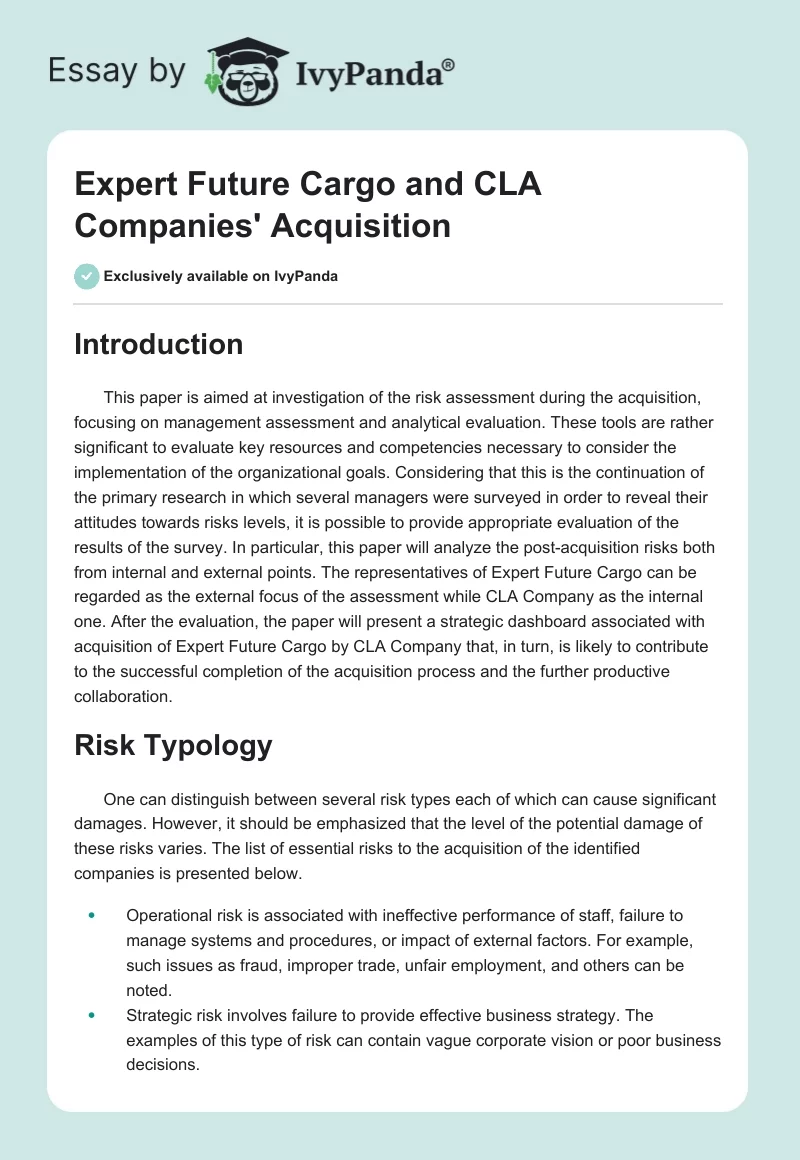 Expert Future Cargo and CLA Companies' Acquisition. Page 1