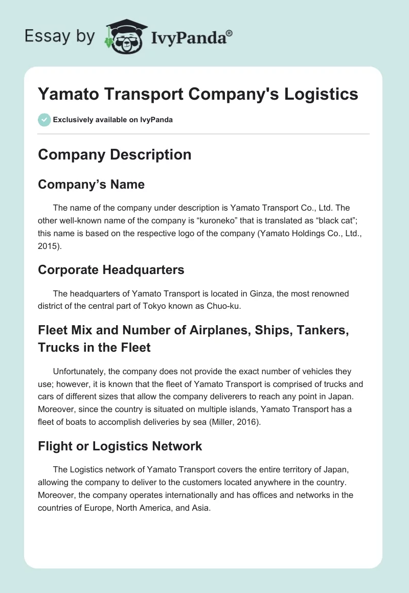 Yamato Transport Company's Logistics. Page 1