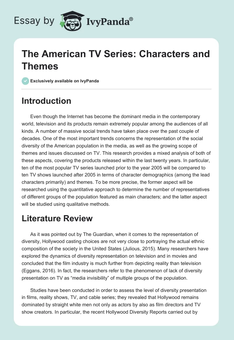 The American TV Series: Characters and Themes. Page 1