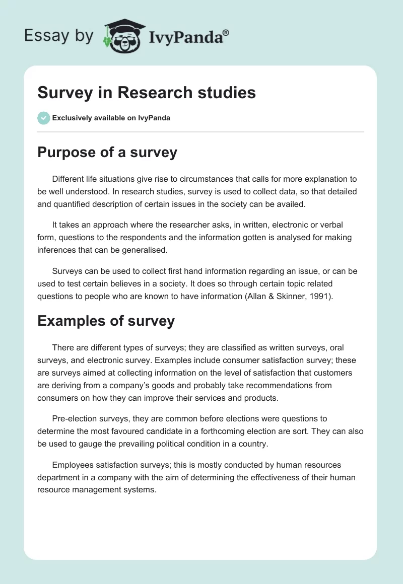Survey in Research studies. Page 1