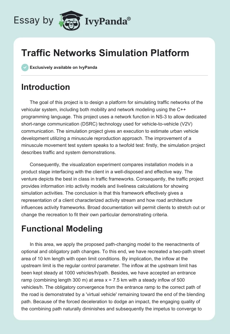 Traffic Networks Simulation Platform. Page 1