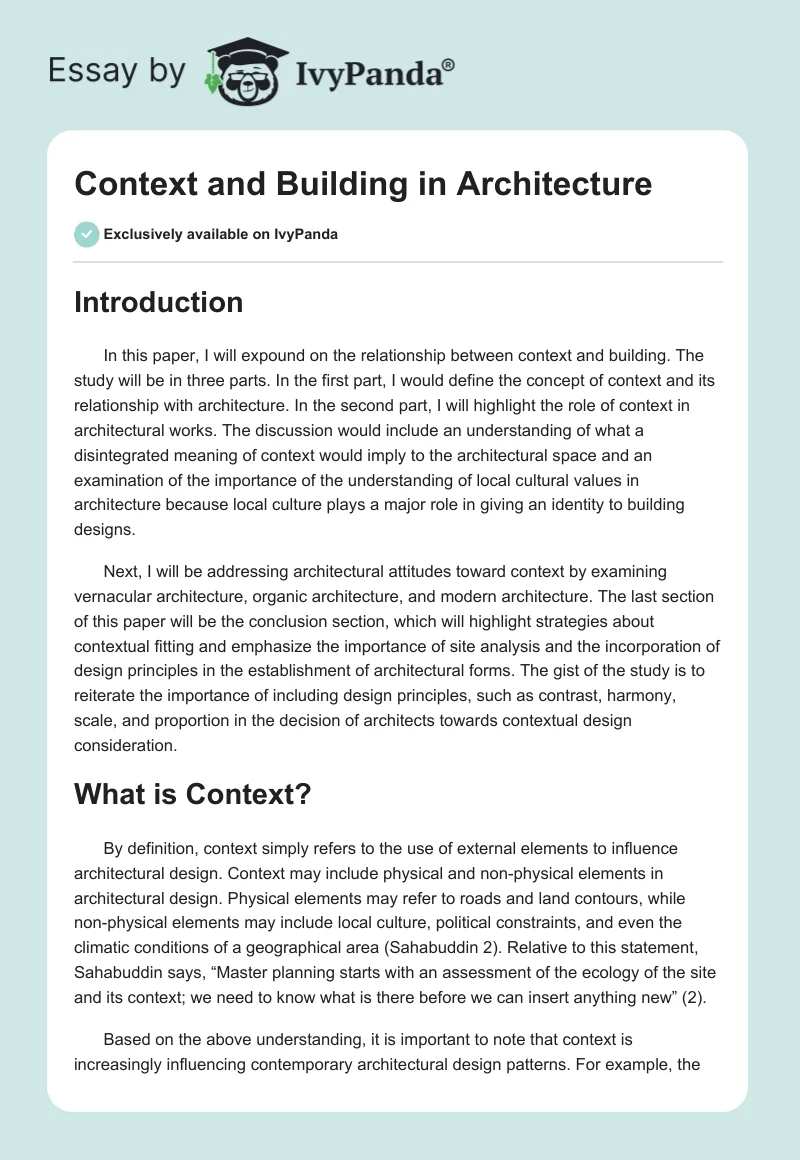 Context and Building in Architecture. Page 1