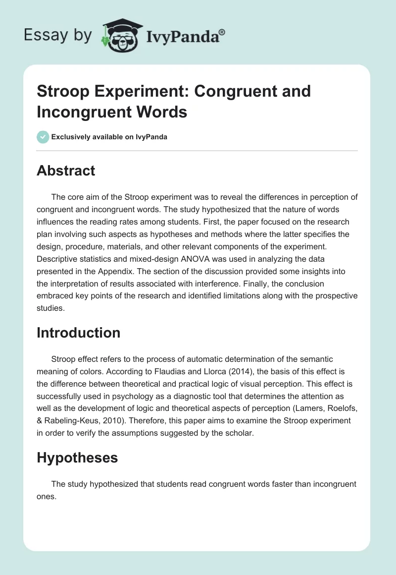 Stroop Experiment: Congruent and Incongruent Words. Page 1
