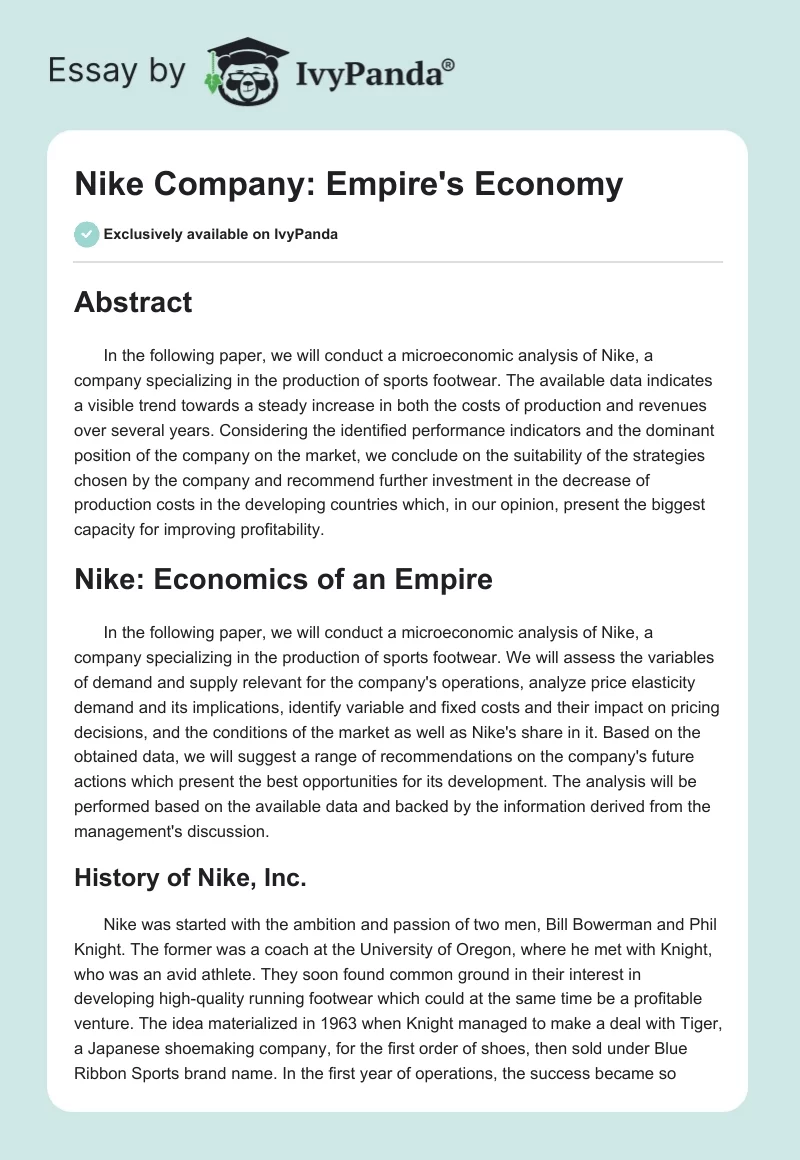 Nike Company: Empire's Economy. Page 1
