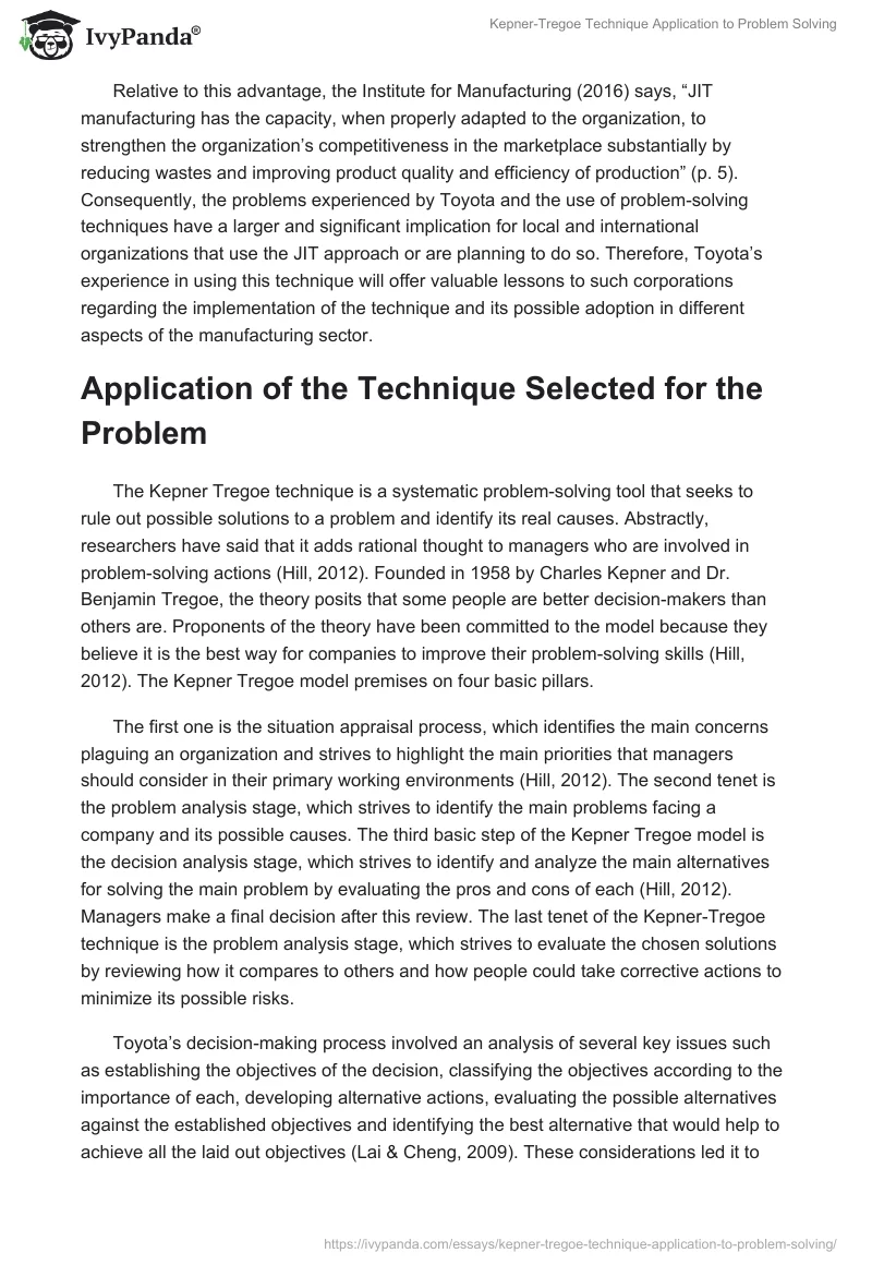 Kepner-Tregoe Technique Application to Problem Solving. Page 5
