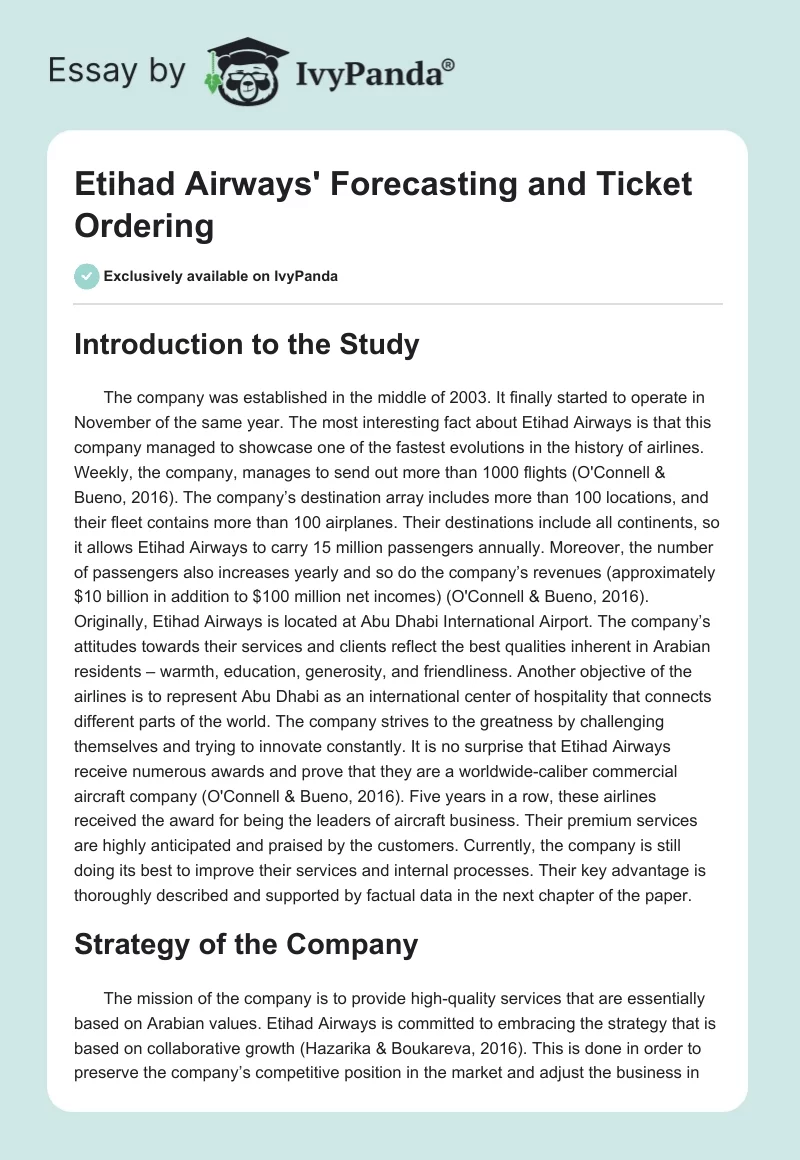 Etihad Airways' Forecasting and Ticket Ordering. Page 1