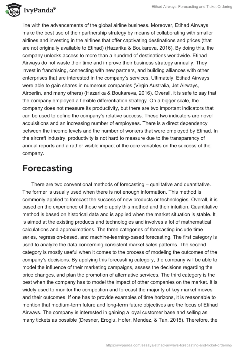 Etihad Airways' Forecasting and Ticket Ordering. Page 2