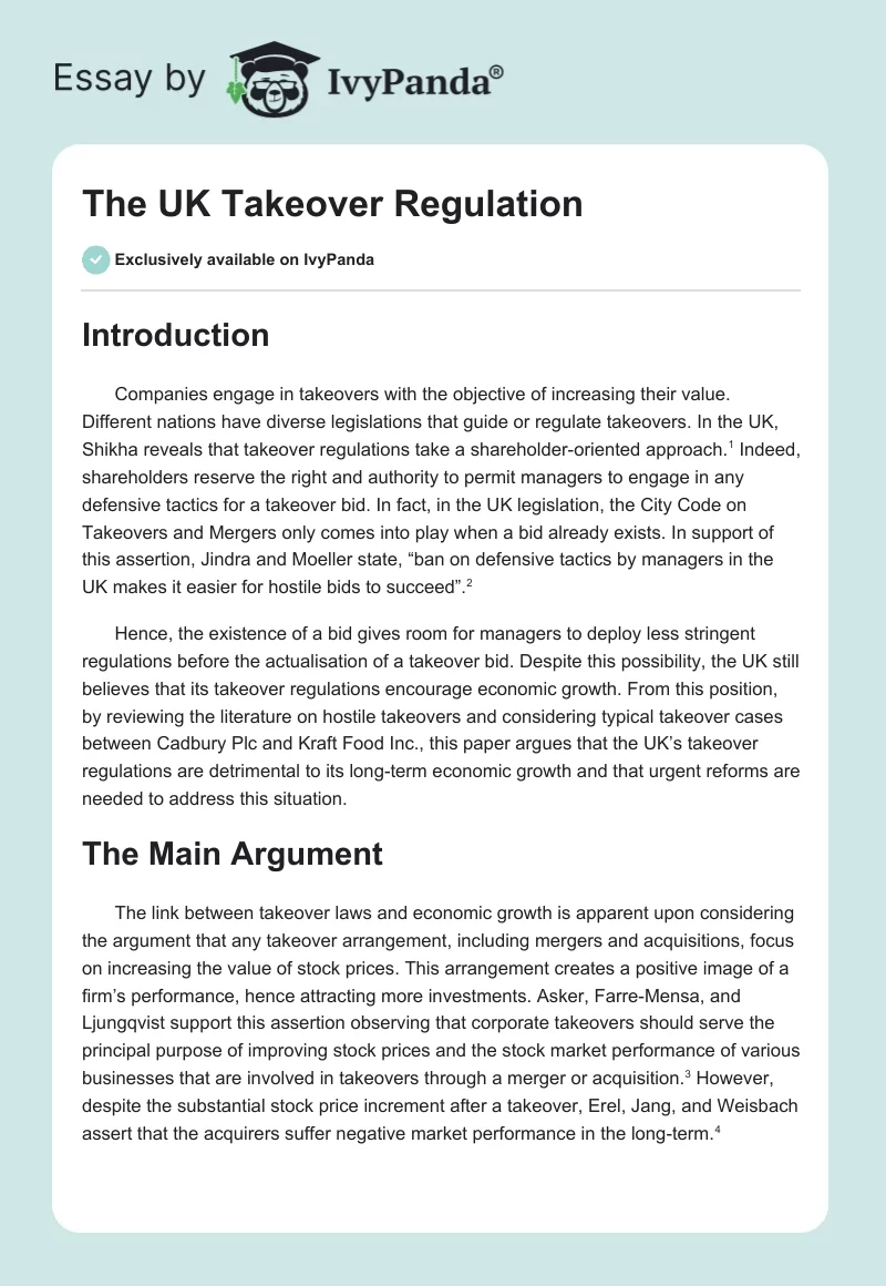 The UK Takeover Regulation. Page 1