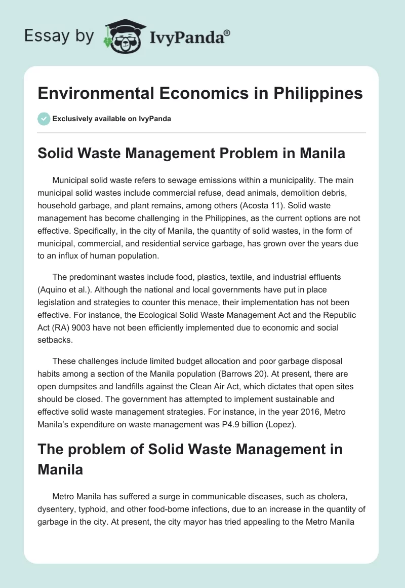 Environmental Economics in Philippines. Page 1