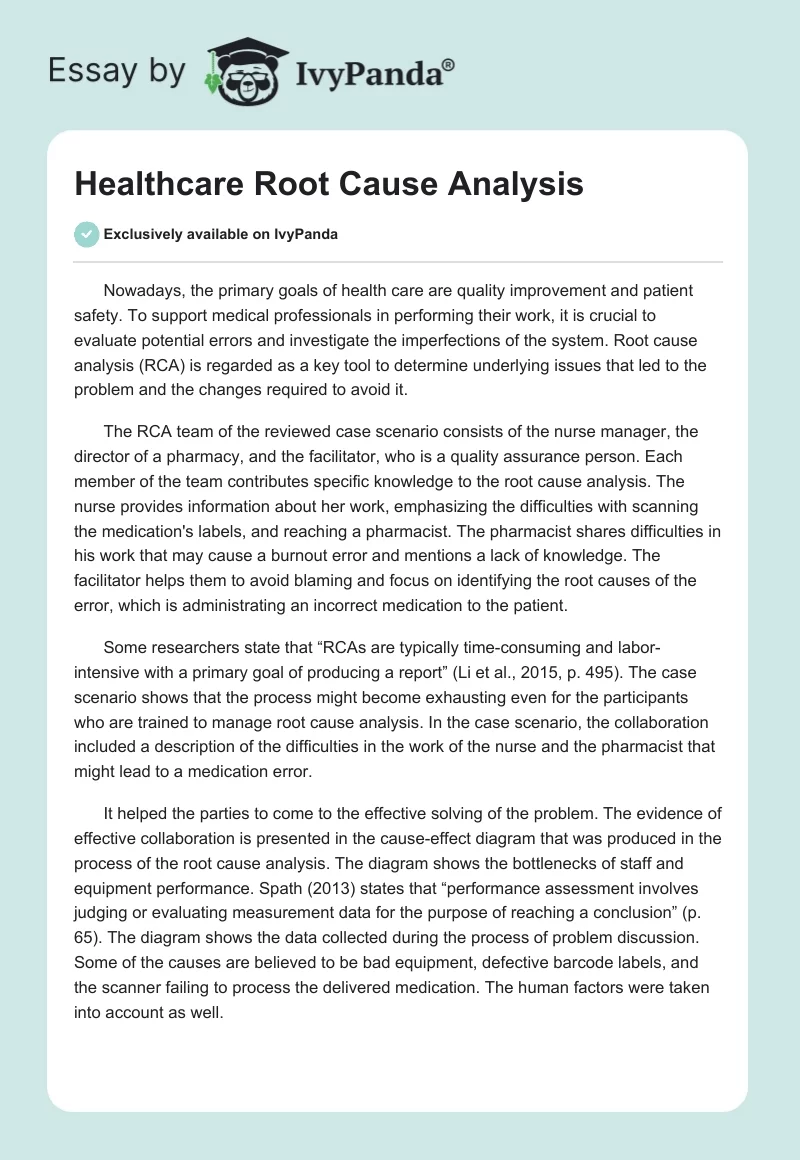 Healthcare Root Cause Analysis. Page 1