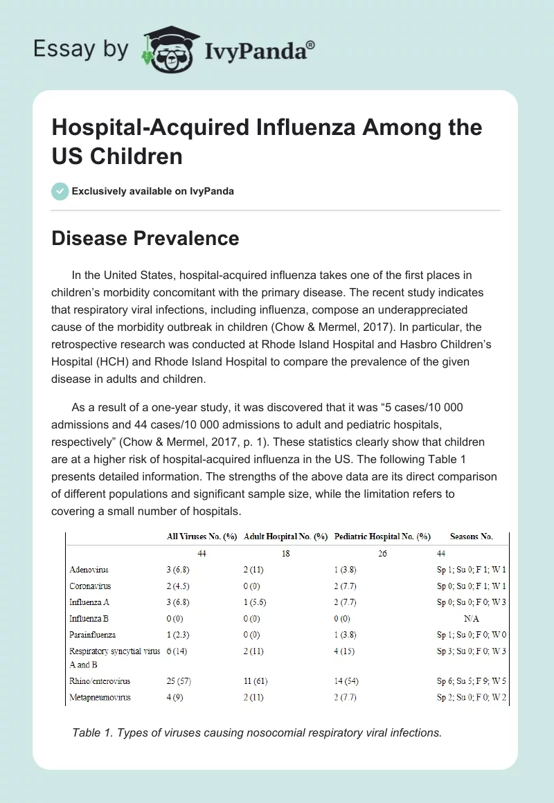 Hospital-Acquired Influenza Among the US Children. Page 1