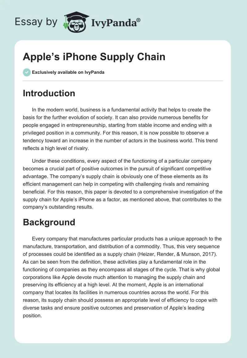 Apple’s iPhone Supply Chain. Page 1
