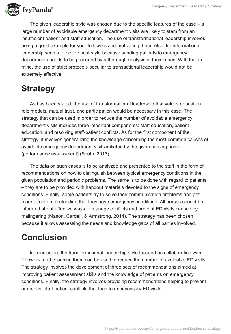 Emergency Department: Leadership Strategy. Page 2