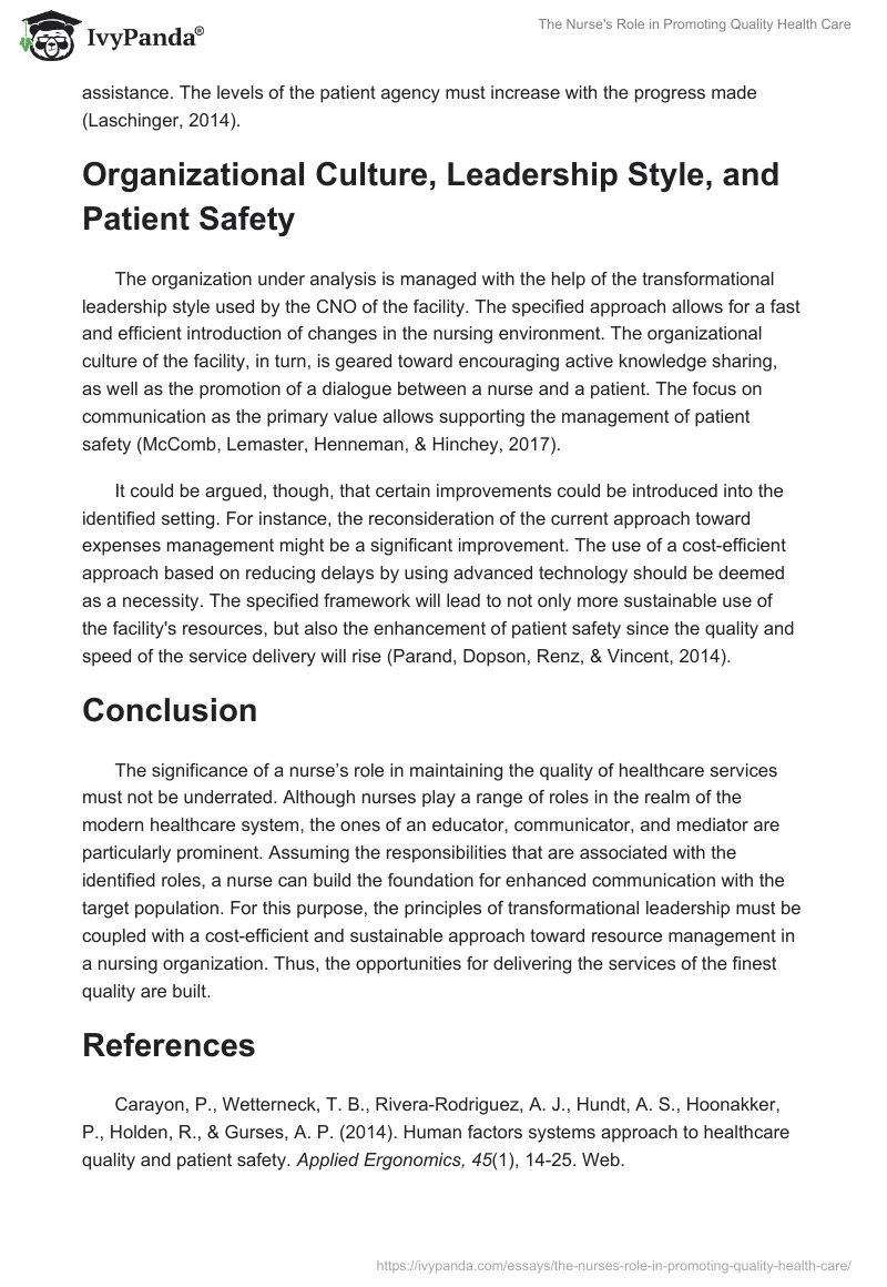 The Nurse's Role in Promoting Quality Health Care. Page 2