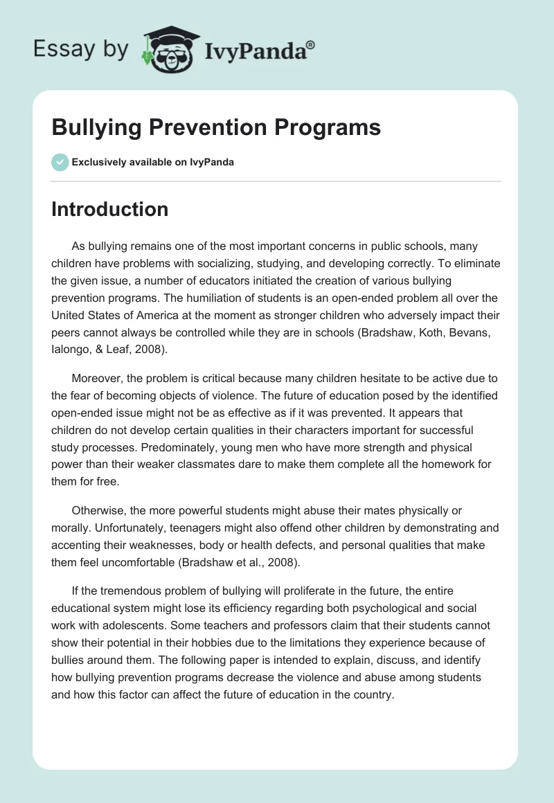 Bullying Prevention Programs. Page 1