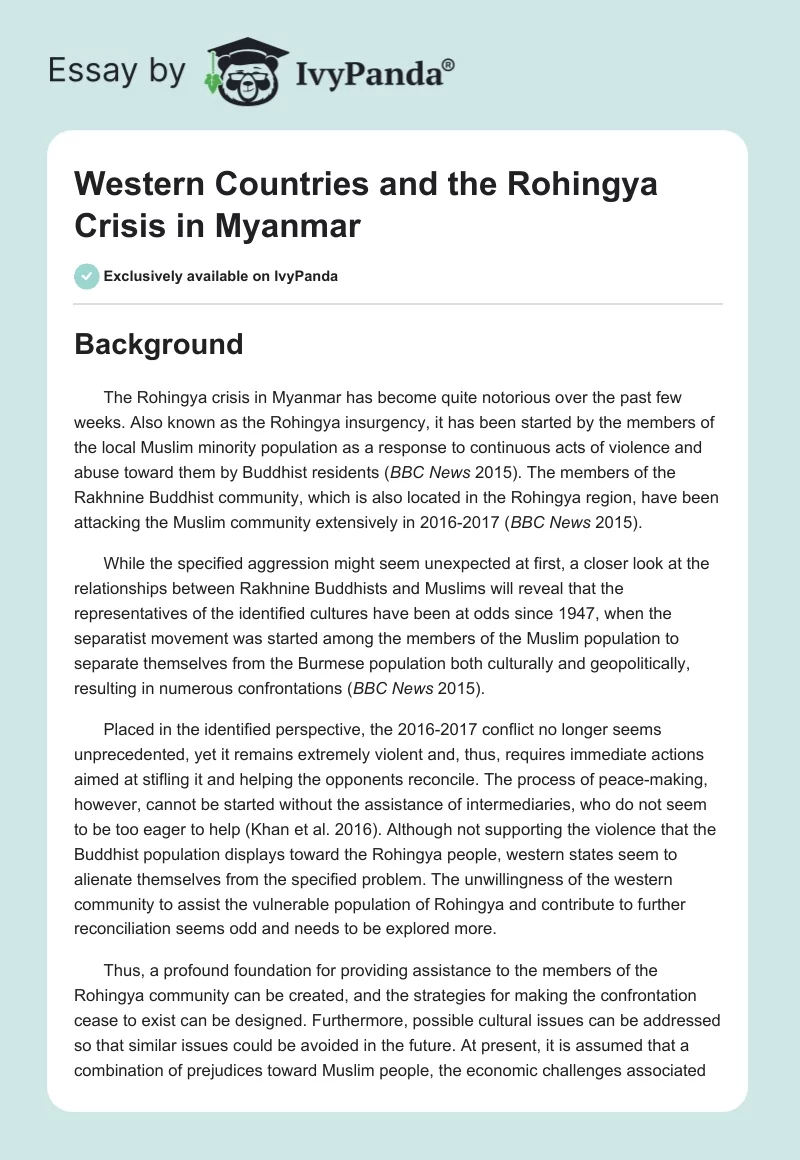 Western Countries and the Rohingya Crisis in Myanmar. Page 1