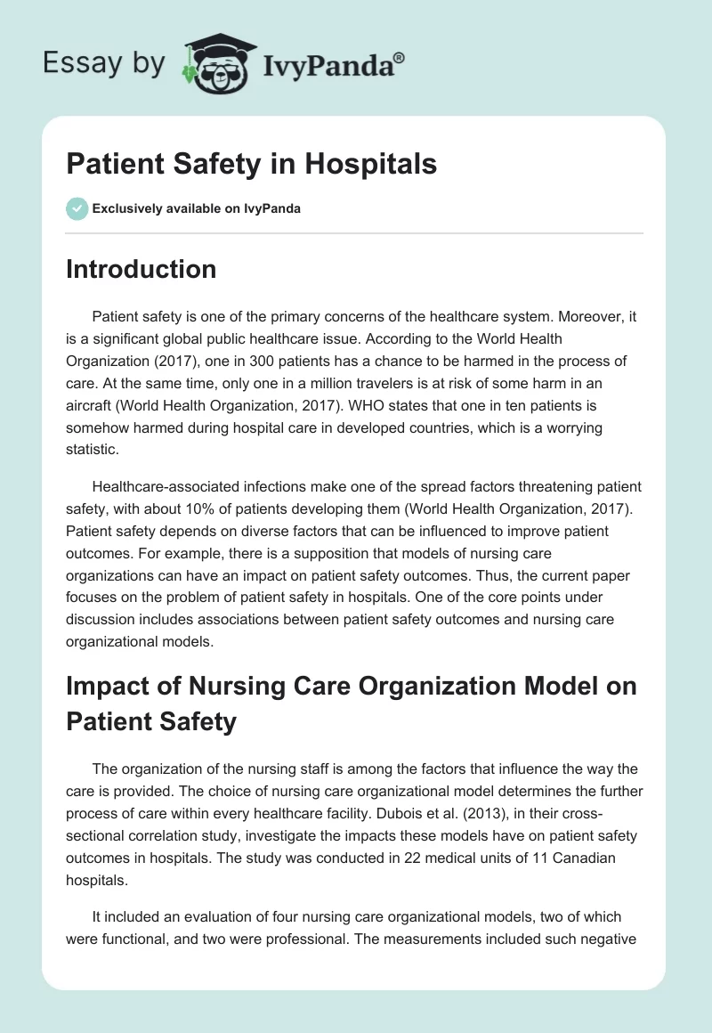 Patient Safety in Hospitals. Page 1
