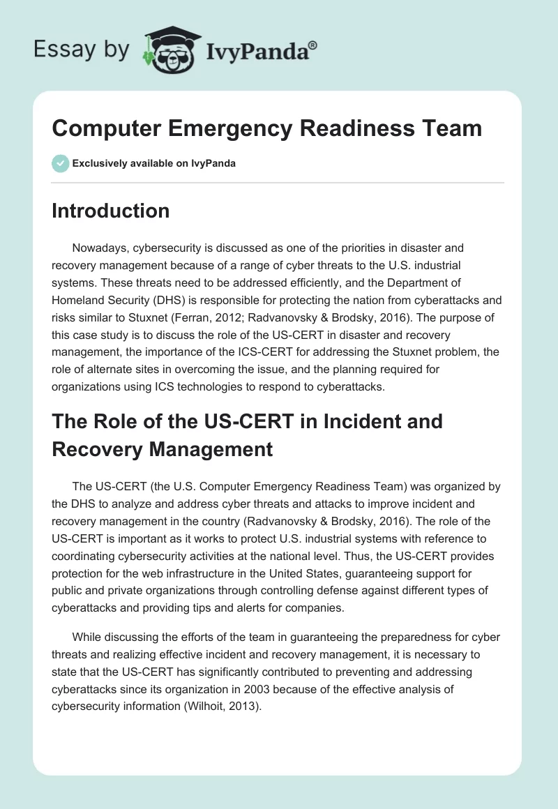 Computer Emergency Readiness Team. Page 1
