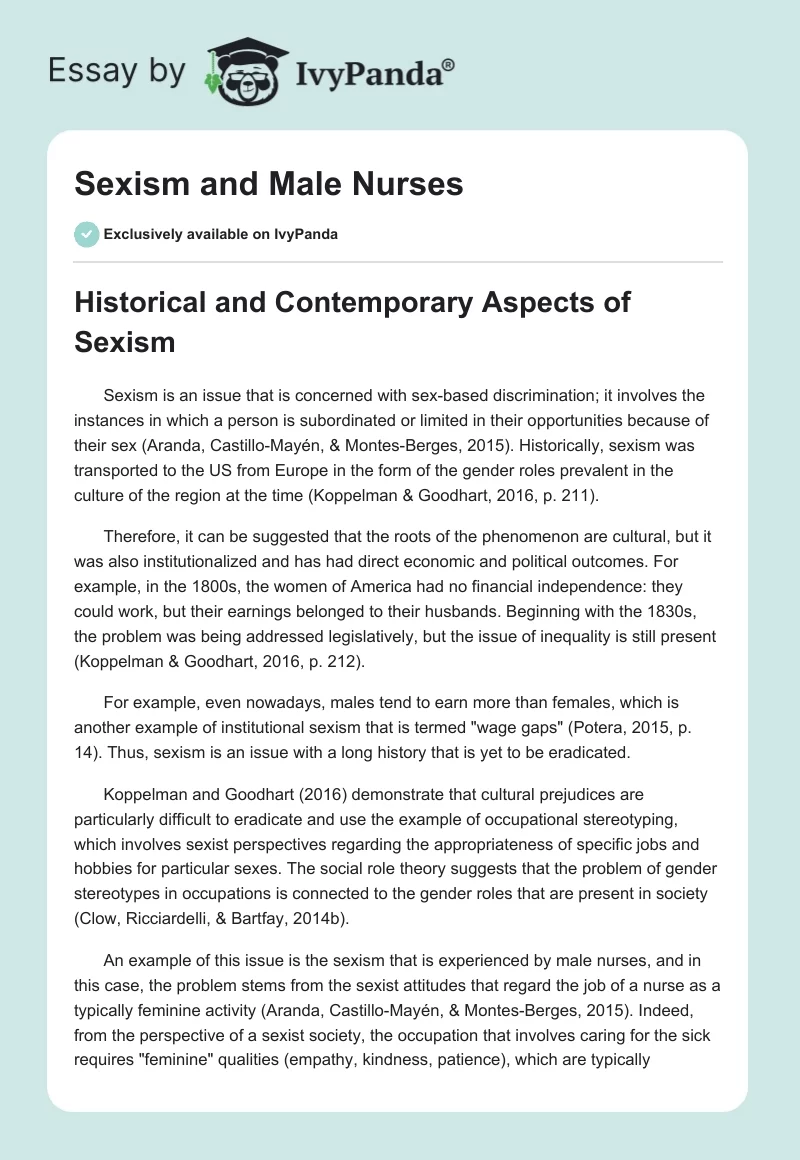 Sexism and Male Nurses. Page 1