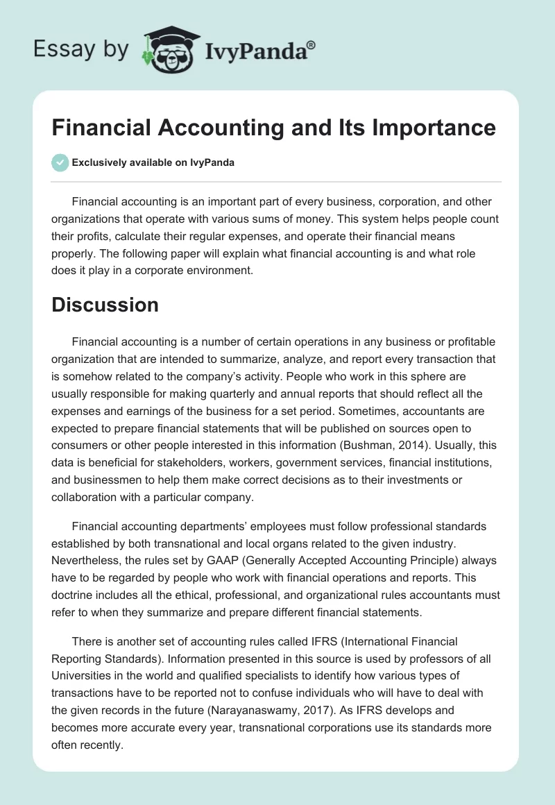 Financial Accounting and Its Importance. Page 1