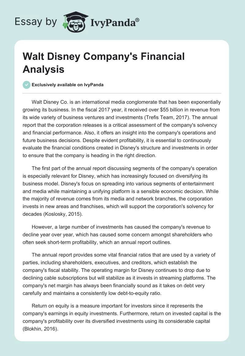 Walt Disney Company's Financial Analysis. Page 1