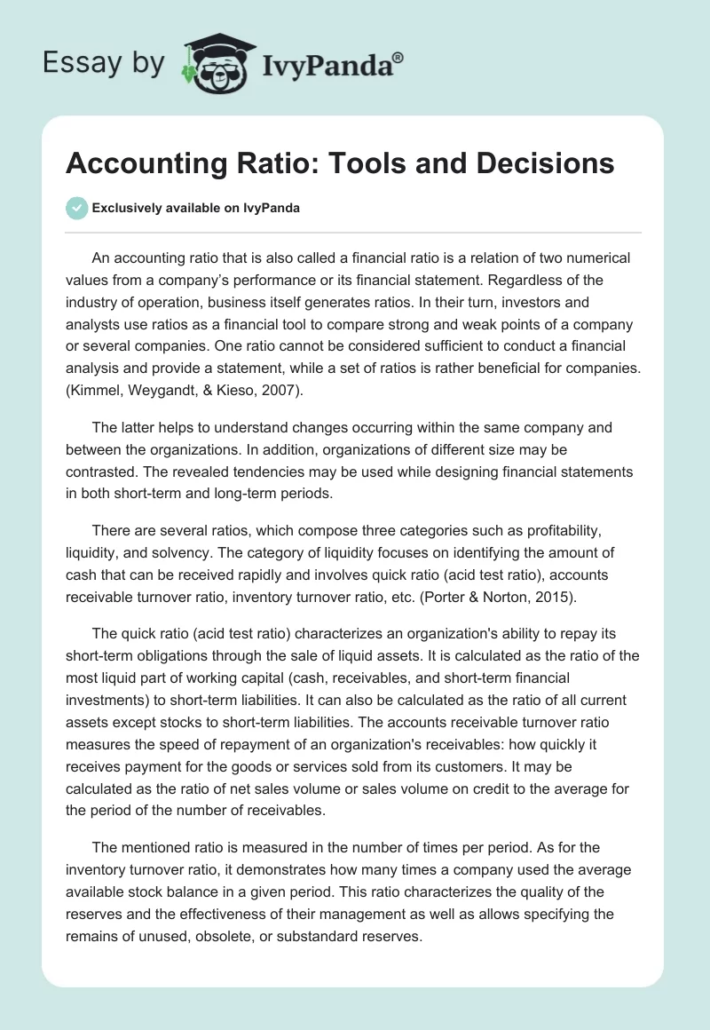 Accounting Ratio: Tools and Decisions. Page 1