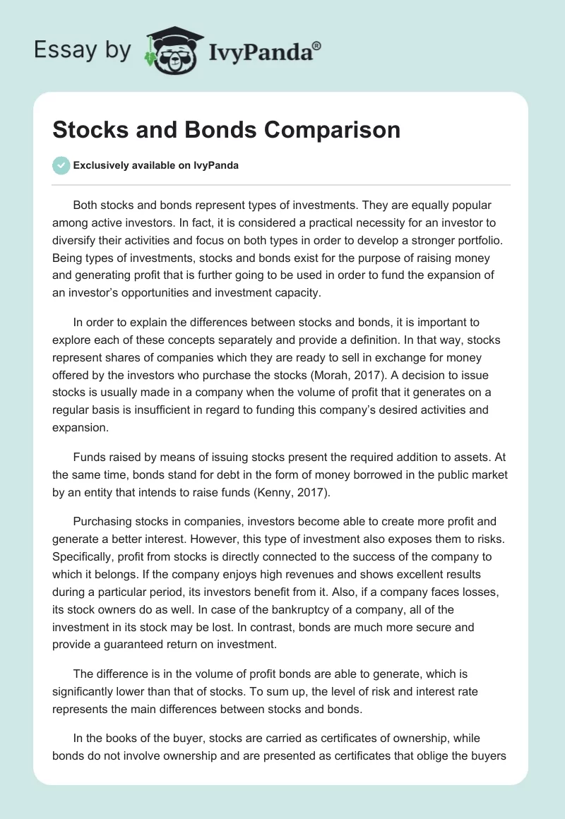 Stocks and Bonds Comparison. Page 1