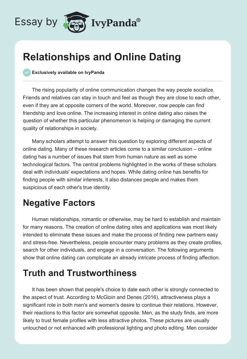 Relationships and Online Dating. Page 1