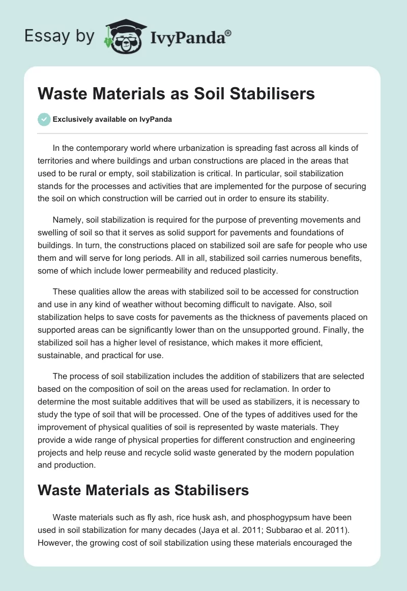 Waste Materials as Soil Stabilisers. Page 1
