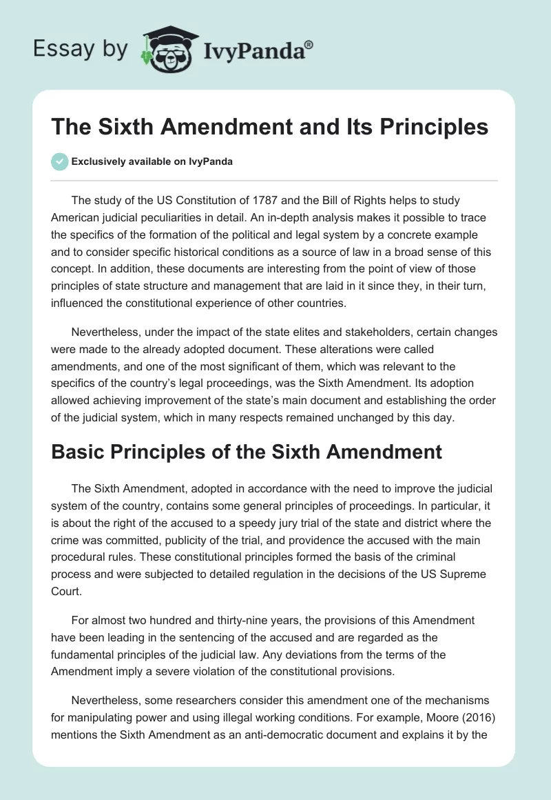 The Sixth Amendment and Its Principles. Page 1