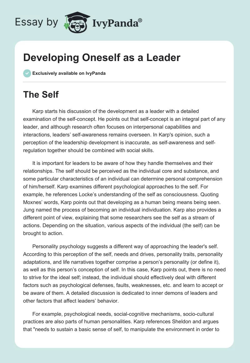 Developing Oneself as a Leader. Page 1