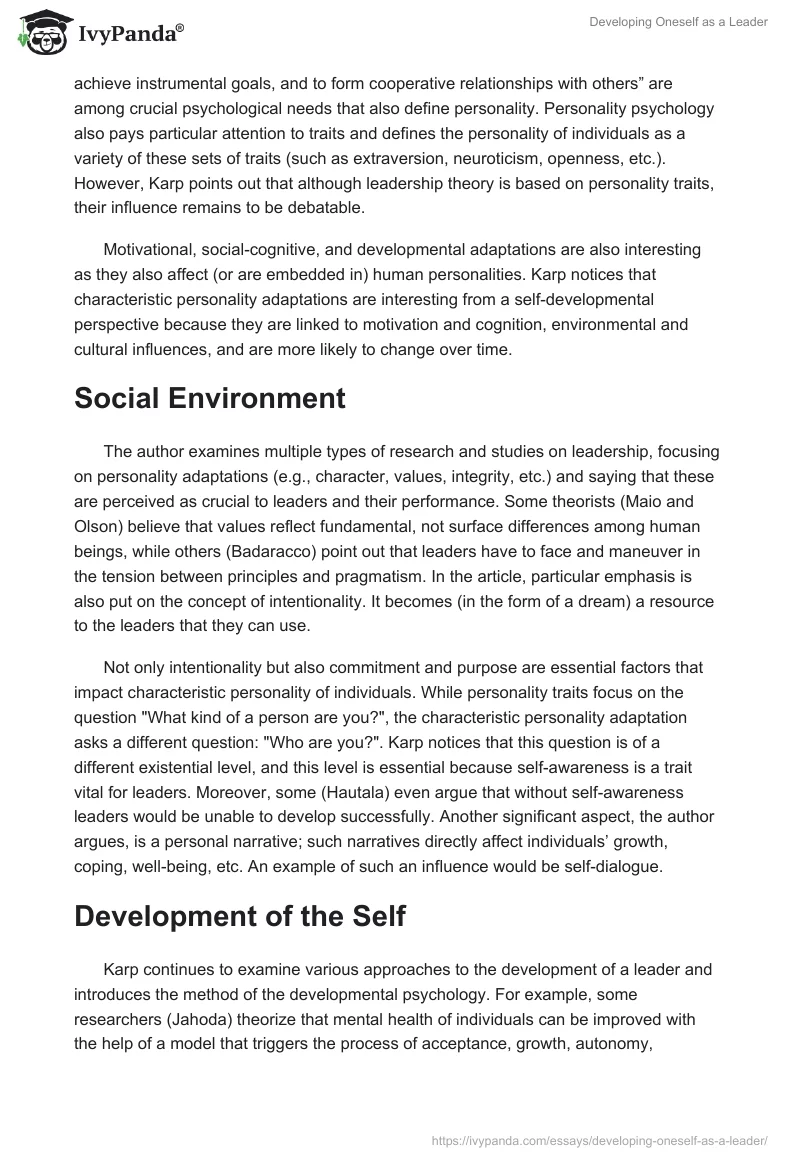 Developing Oneself as a Leader. Page 2