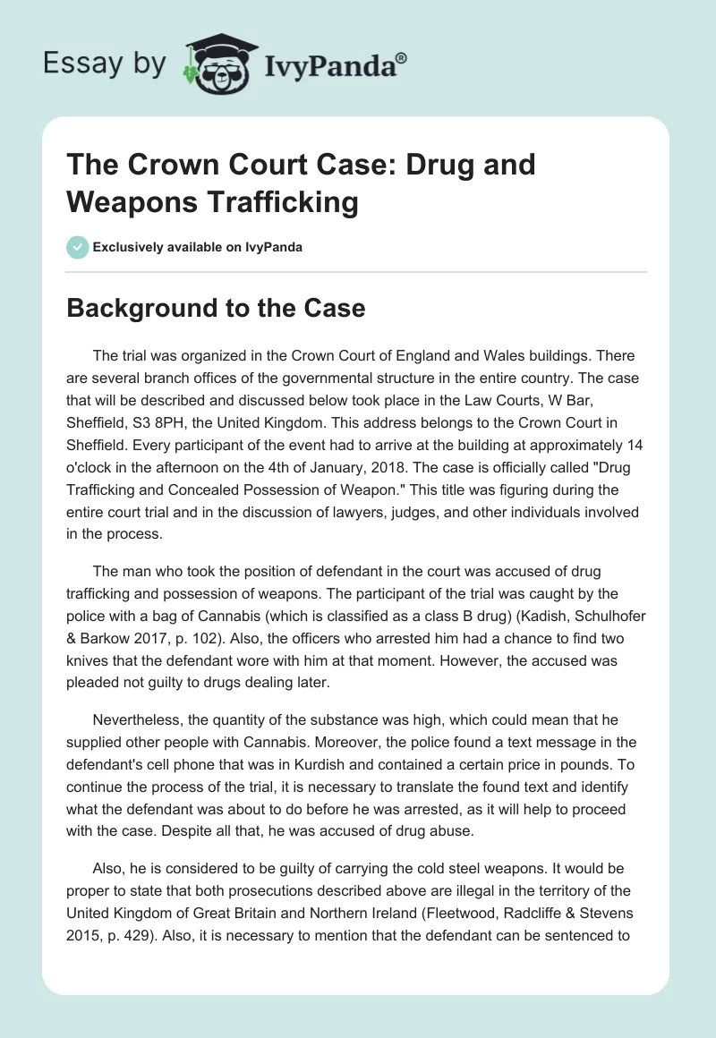 The Crown Court Case: Drug and Weapons Trafficking. Page 1