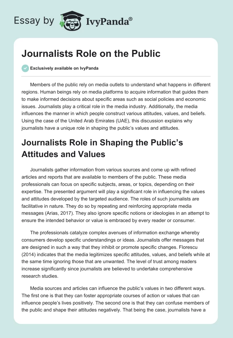 Journalists Role on the Public. Page 1