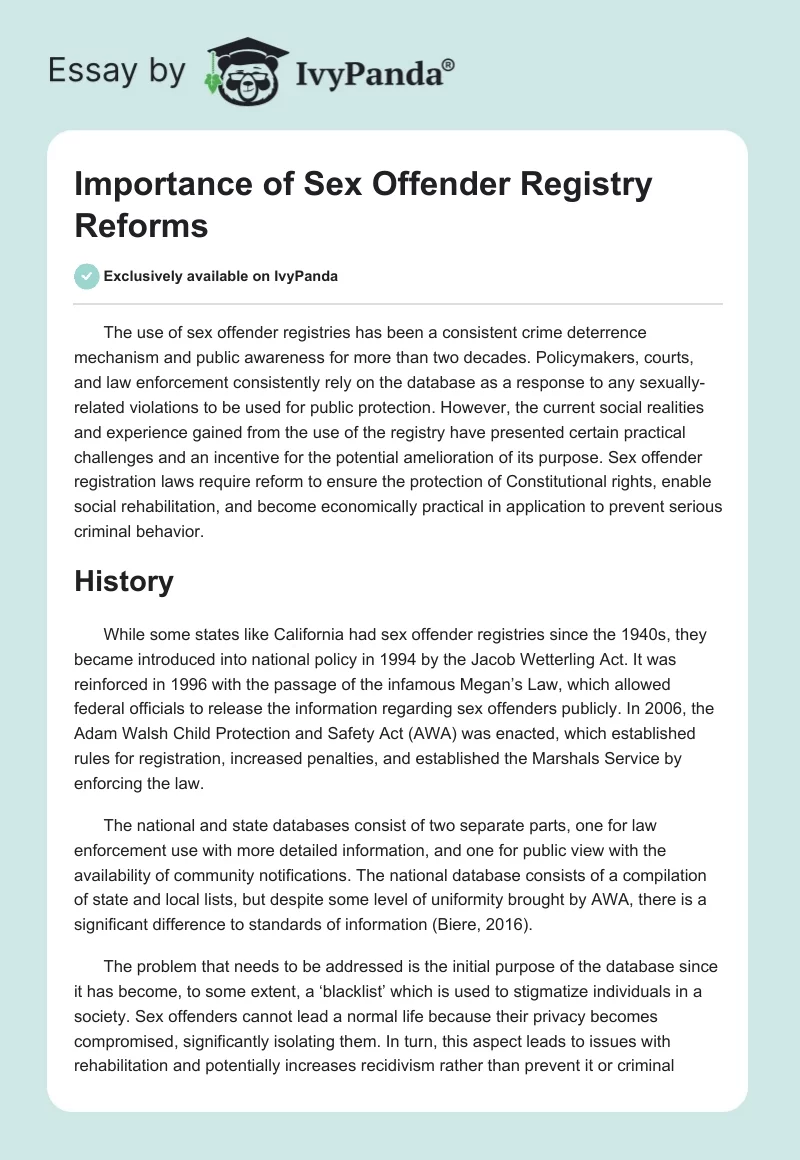 Importance of Sex Offender Registry Reforms. Page 1