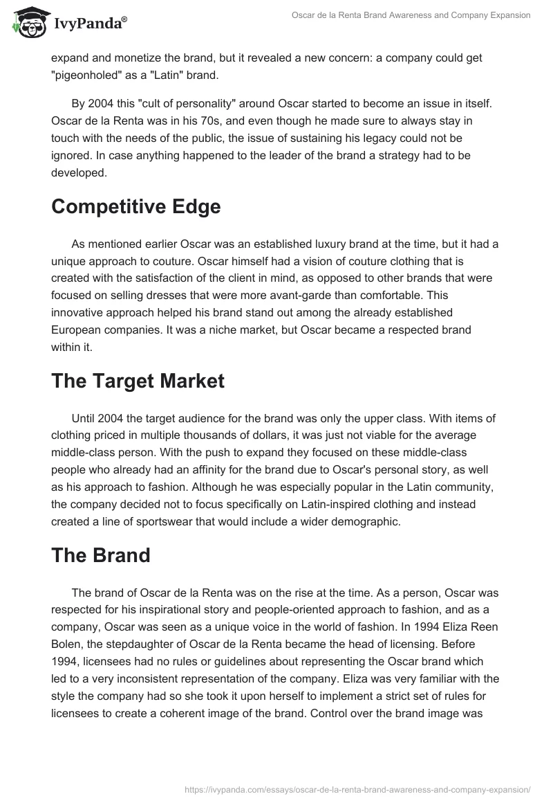 Oscar de la Renta Brand Awareness and Company Expansion. Page 2