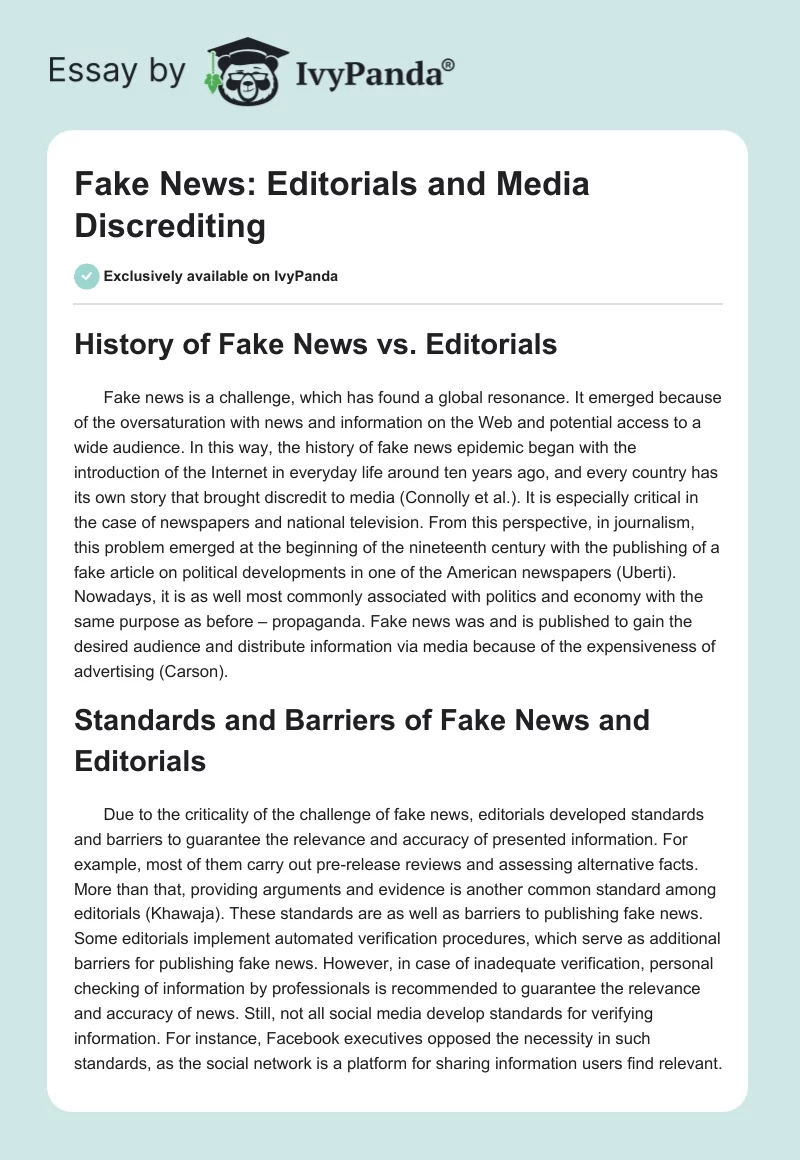 Fake News: Editorials and Media Discrediting. Page 1