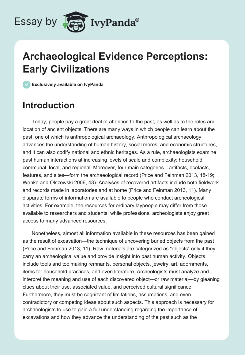 Archaeological Evidence Perceptions: Early Civilizations. Page 1